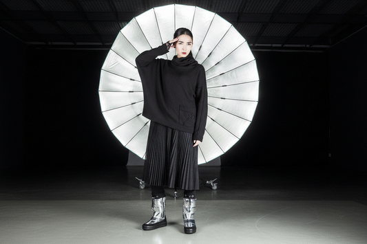 Cowl neck sweater with real metal screw detail