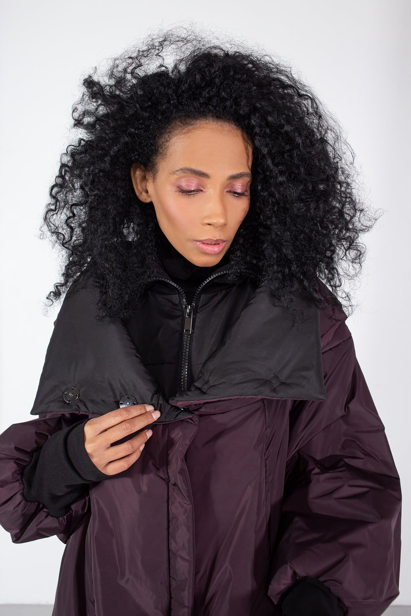 Winter cocoon jacket high neck double collar