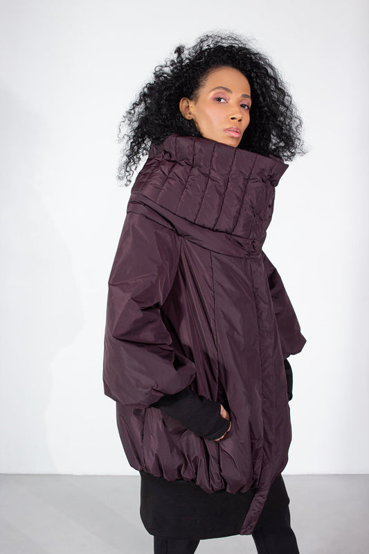 Winter cocoon jacket high neck double collar