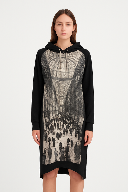 Sweatshirt Japanese cotton dress with a hood and first passage in London print