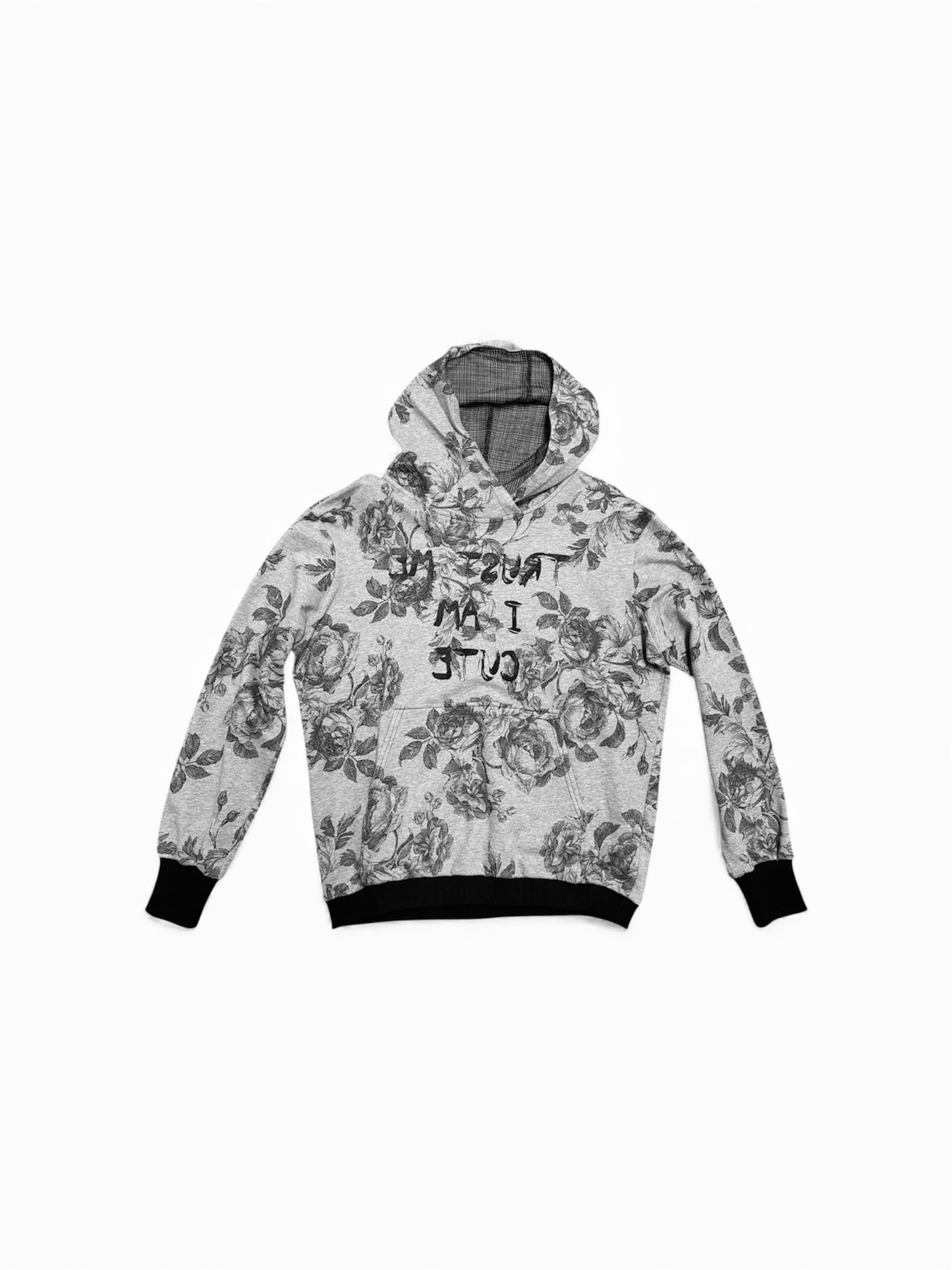 Hoodie grey flower print with message