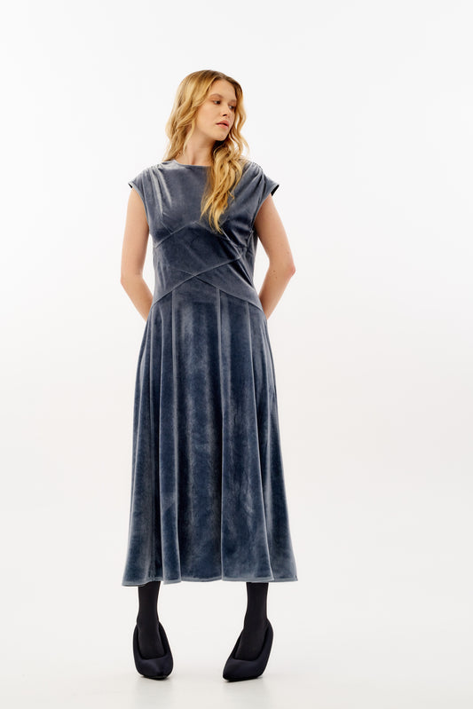 Cup sleeve midi dress in Japanese velvet