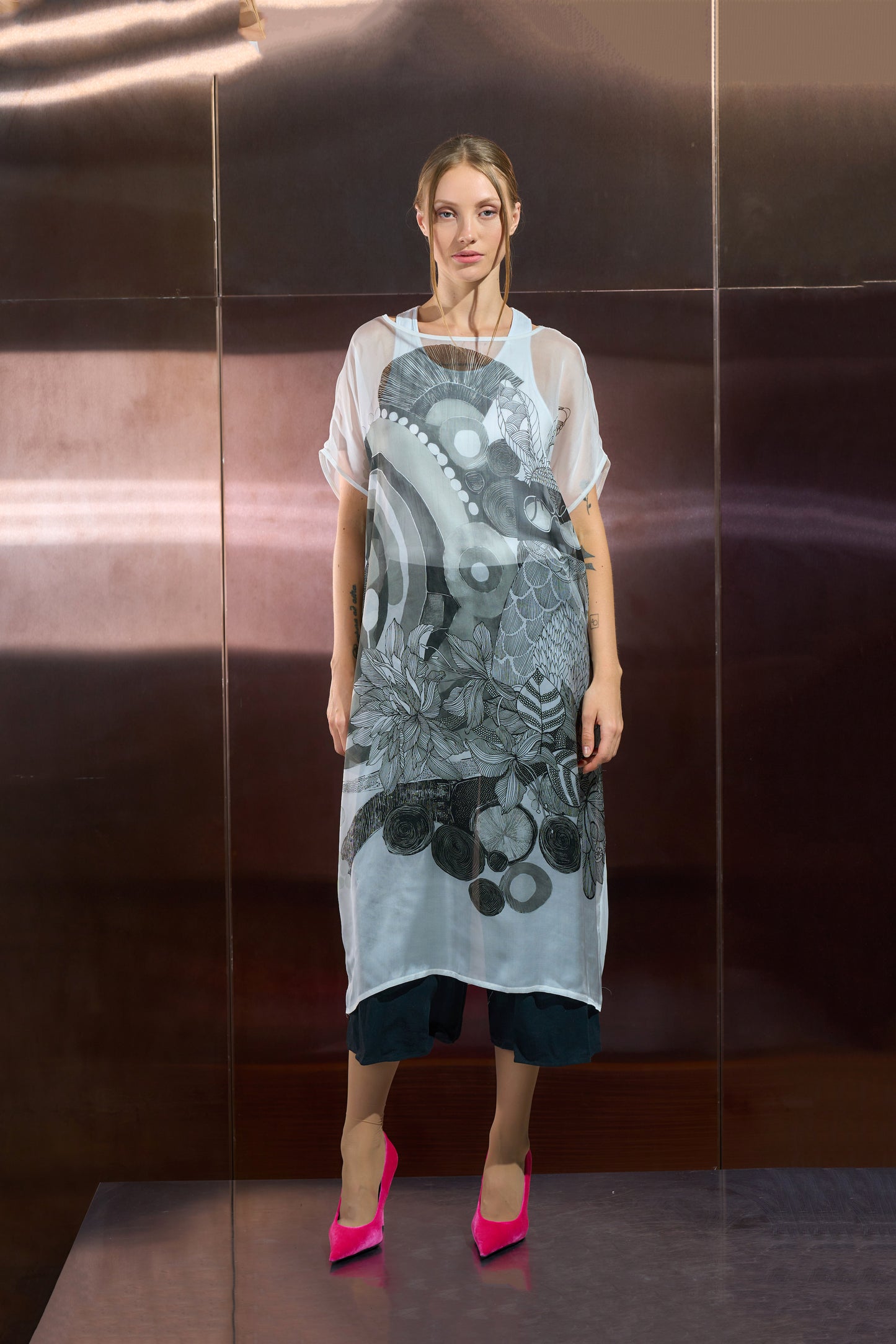 Printed Silk Overlay Dress