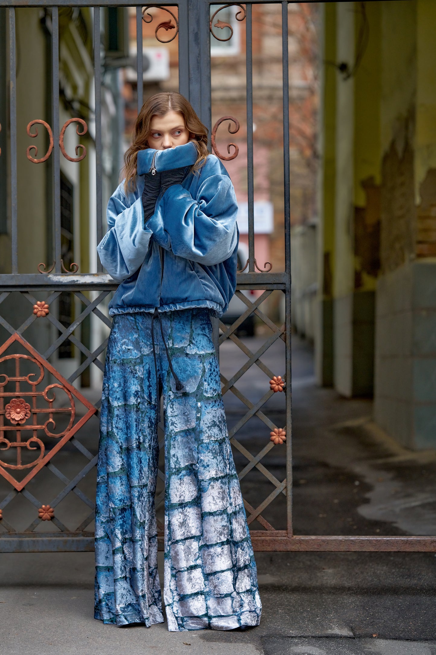 Oversized cropped Japanese velvet padded jacket