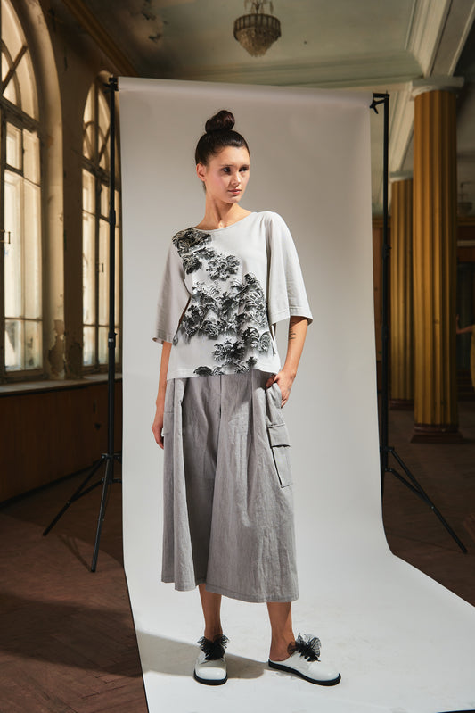 Top 3/4 sleeve with print front |  NY77DESIGN