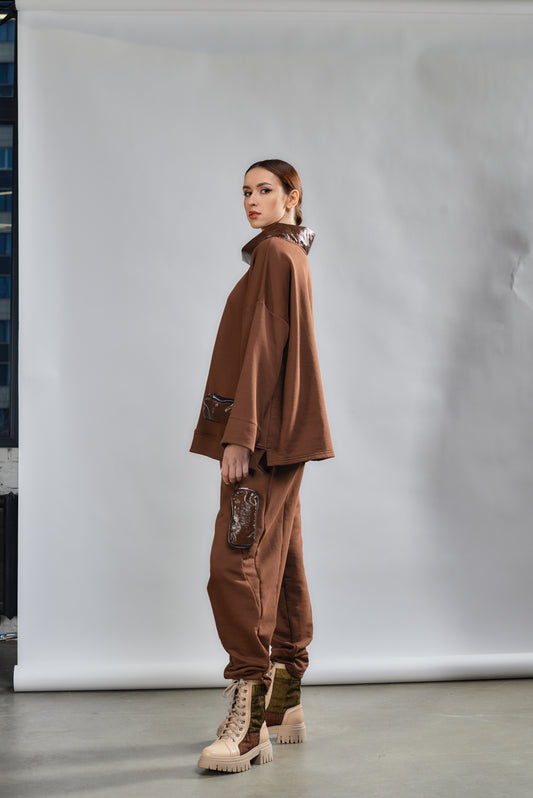 Boxy design Long Sleeve Top with Pocket Detail