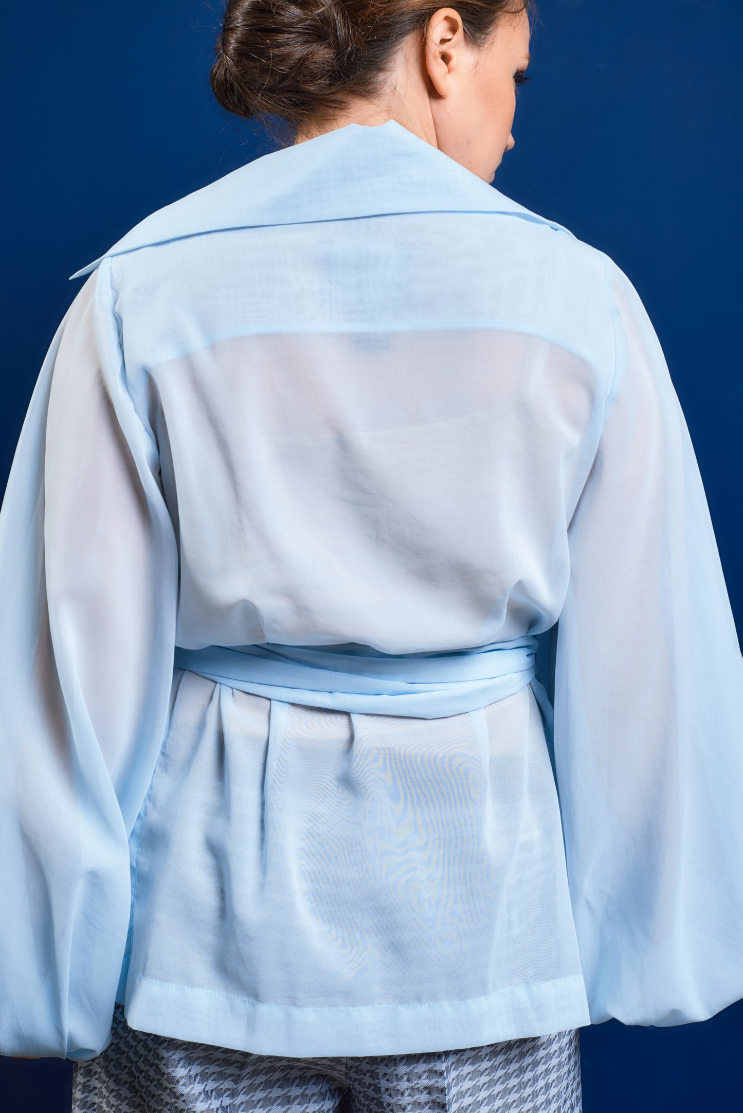 Elegant puff sleeve kimono-style blouse