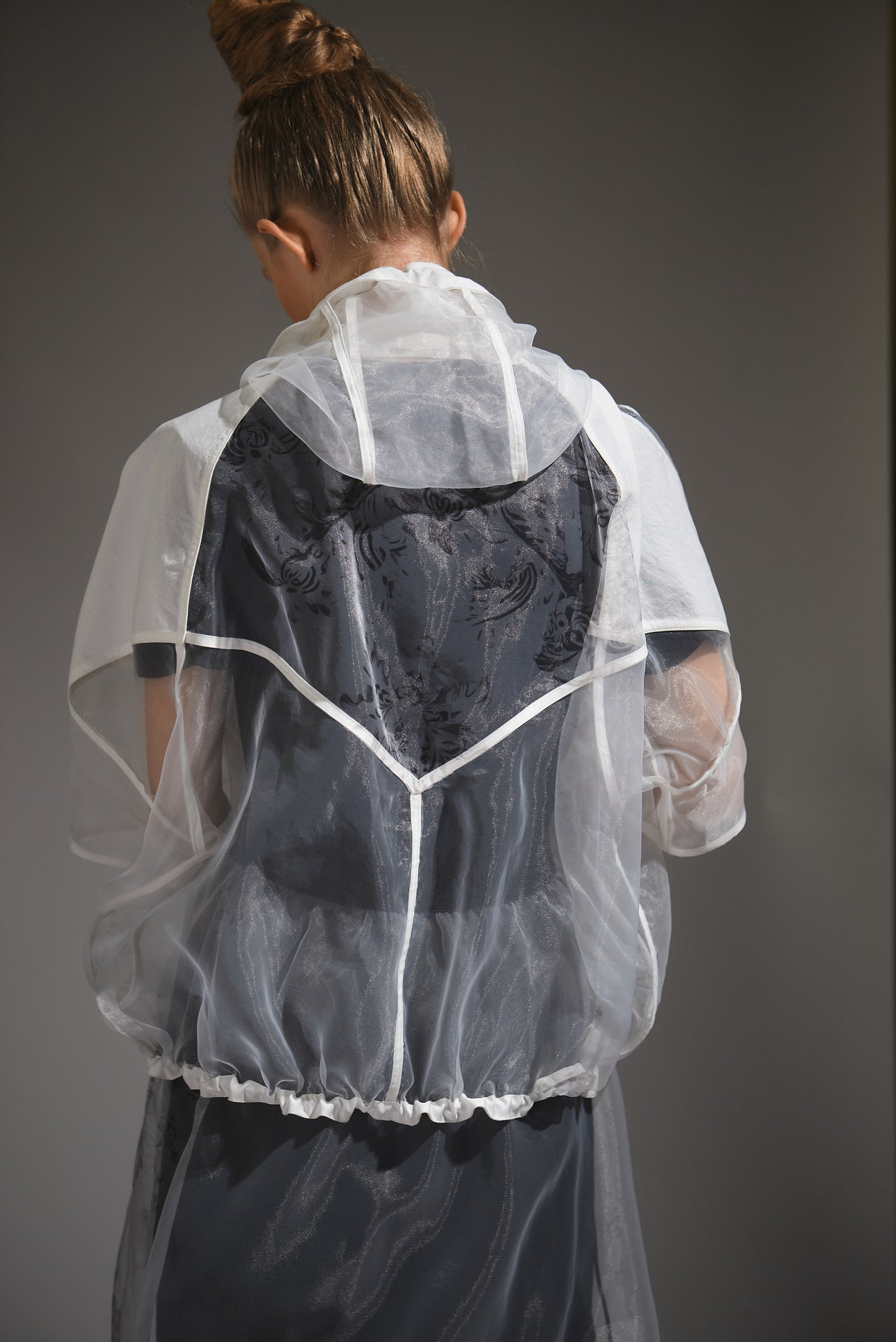Transparent organza jacket with print