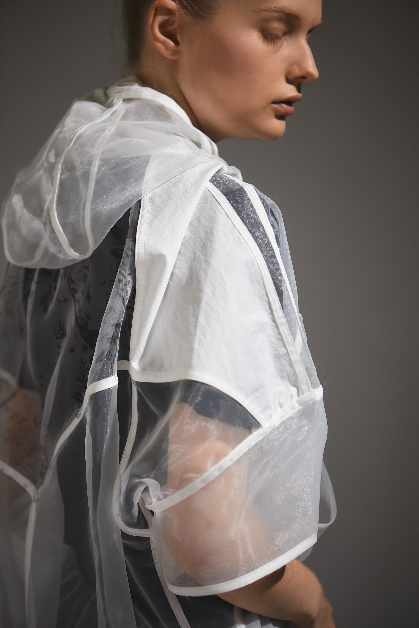 Transparent organza jacket with print