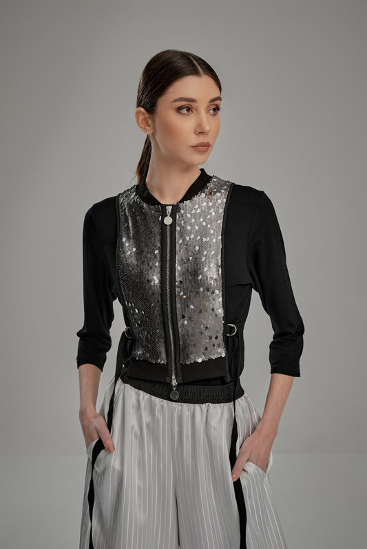 Cropped Silver Sequin Vest