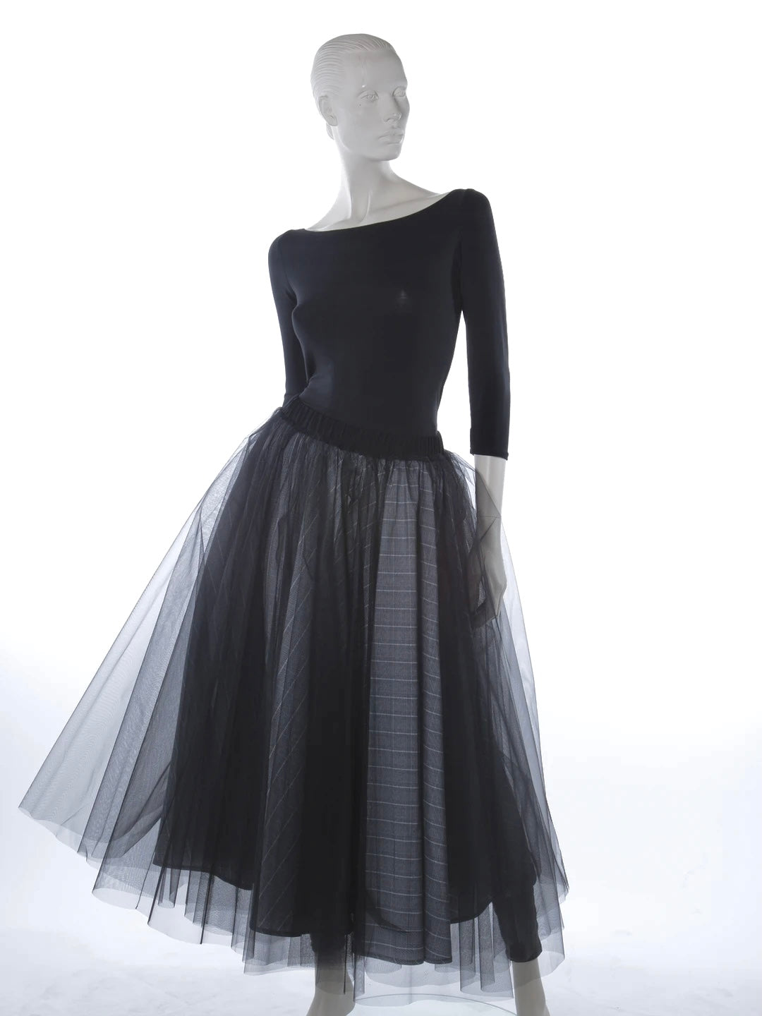 Long mesh/cotton skirt