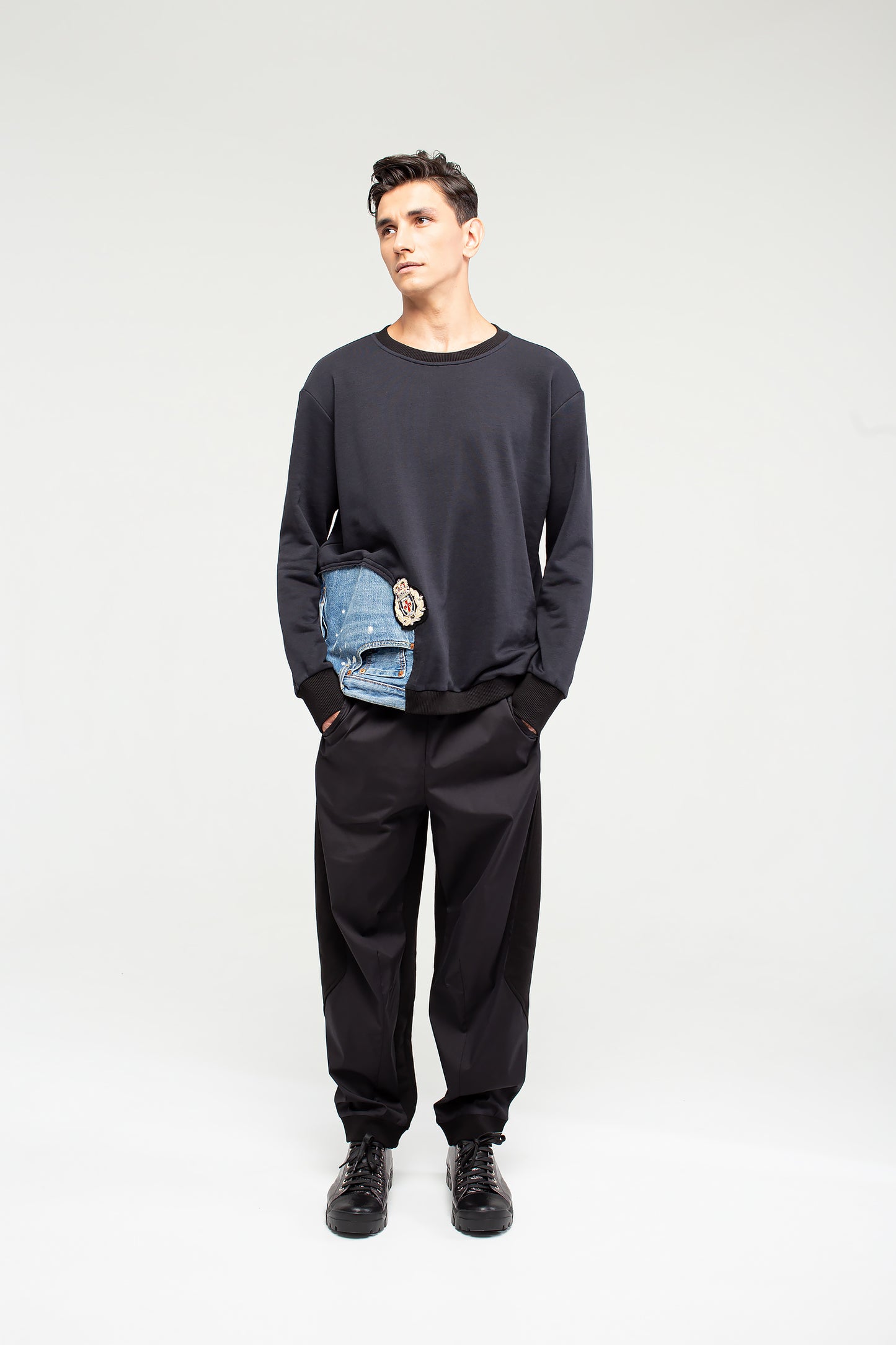 Japanese Cotton Sweatshirt with jeans detail | NY77DESIGN