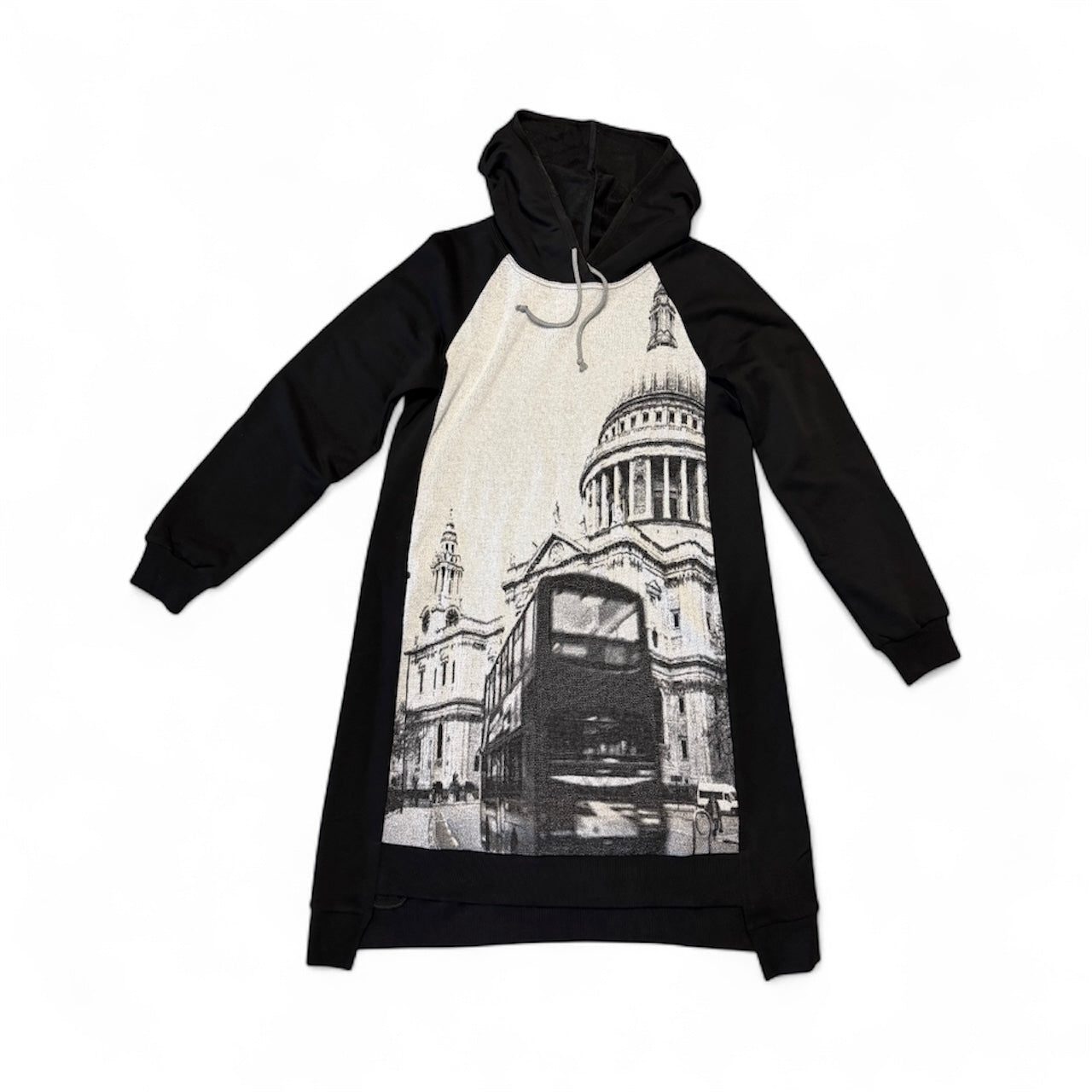 Sweatshirt Japanese cotton dress with a hood and London Bus print