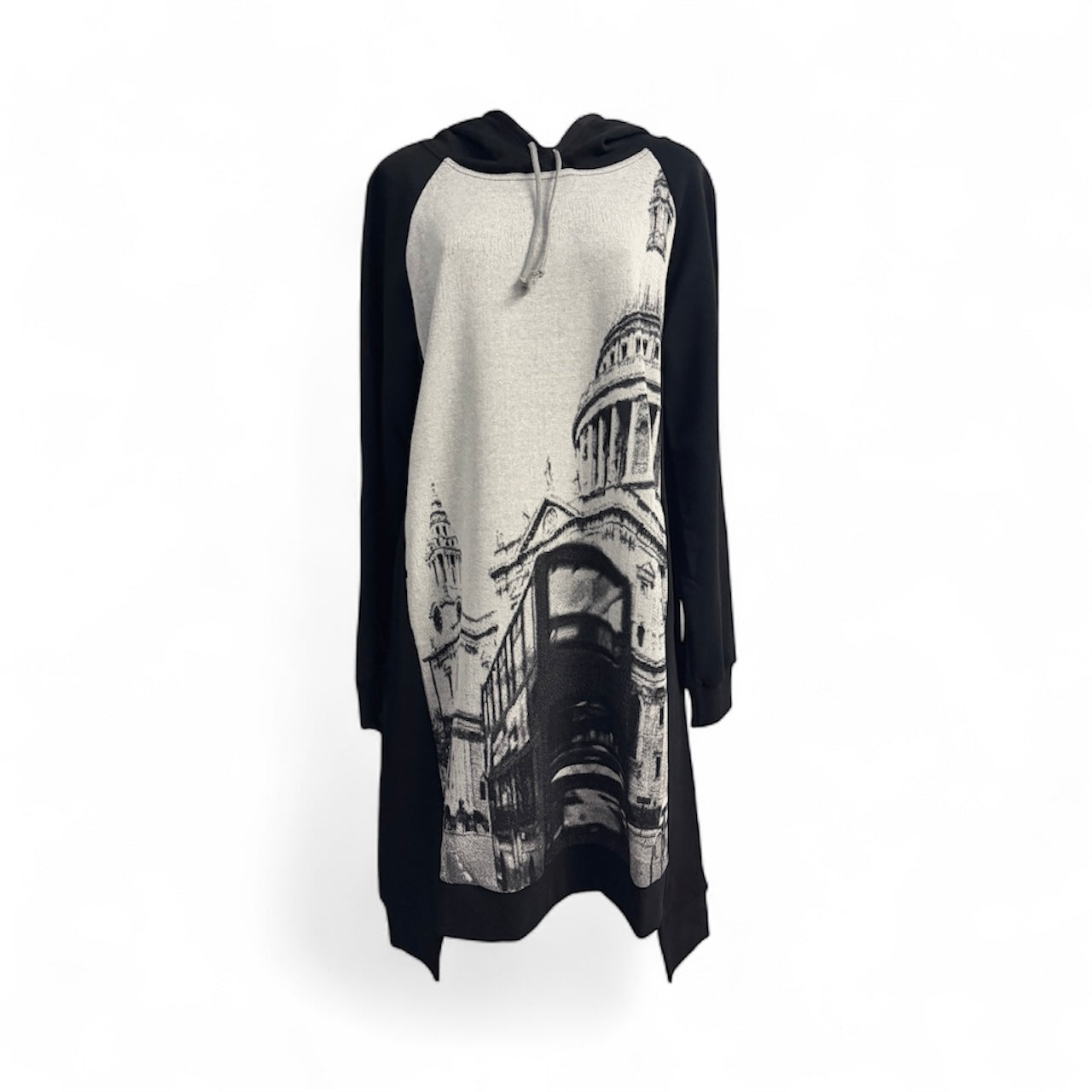 Sweatshirt Japanese cotton dress with a hood and London Bus print
