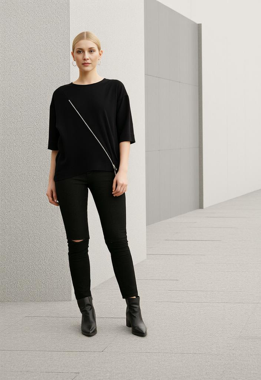 Top 3/4 sleeve square zipper |  NY77DESIGN