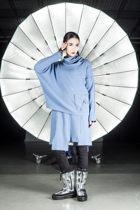 Cowl neck sweater with real metal screw detail