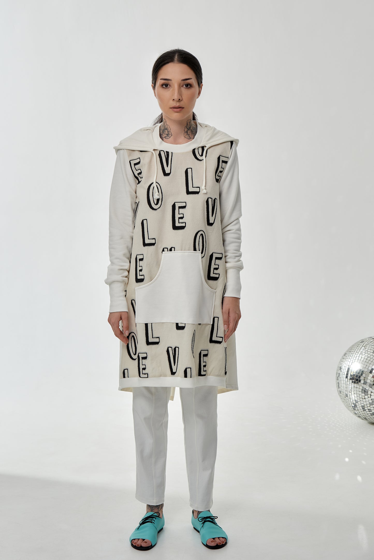 Dress sweatshirt with a hood