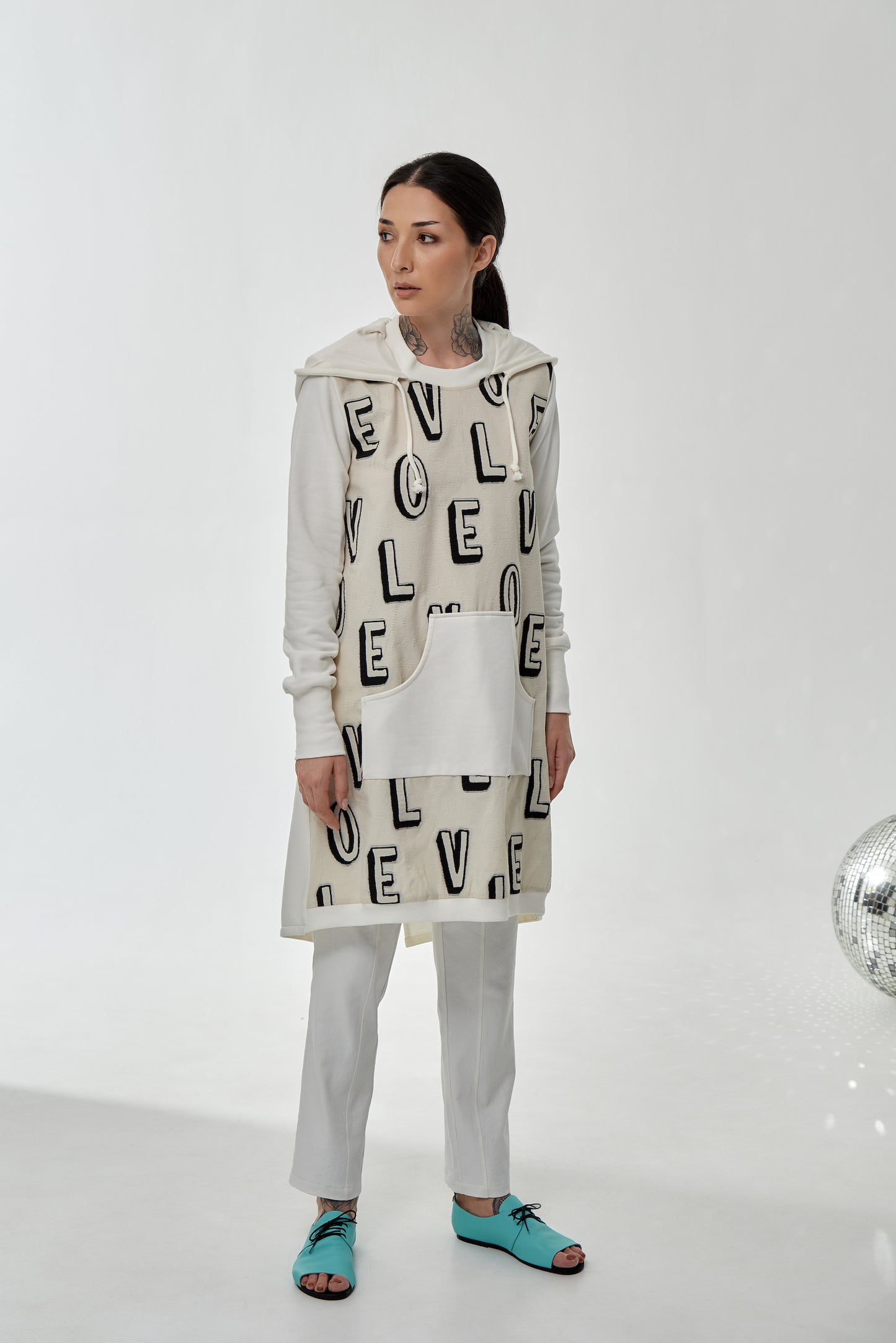 Dress sweatshirt with a hood