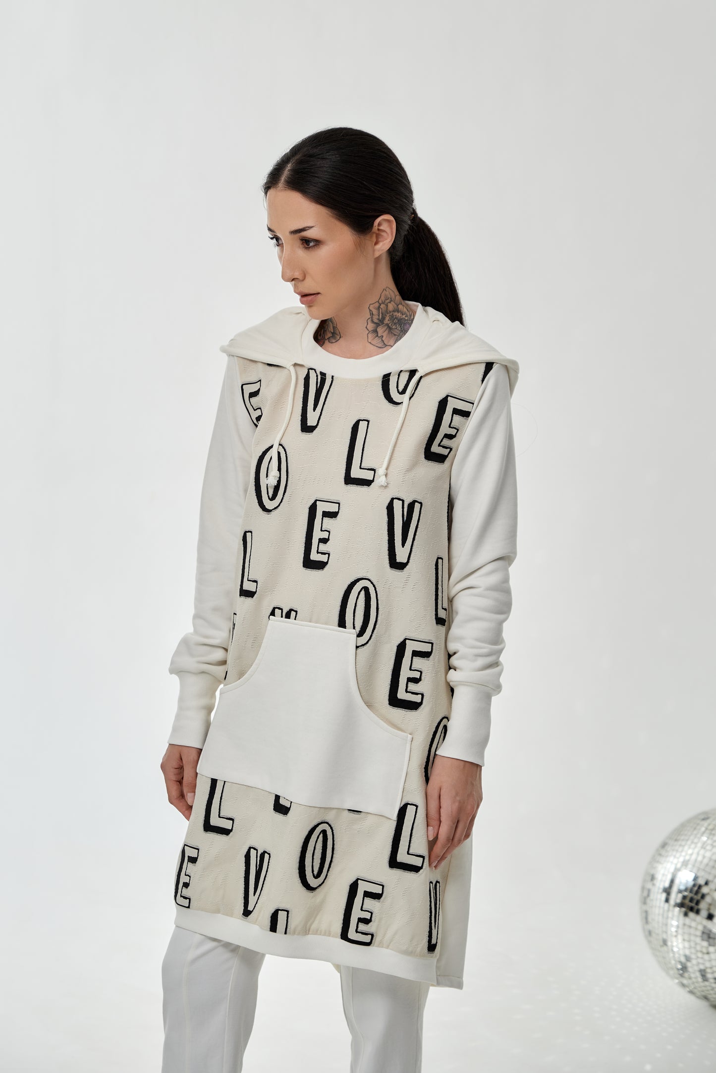 Dress sweatshirt with a hood