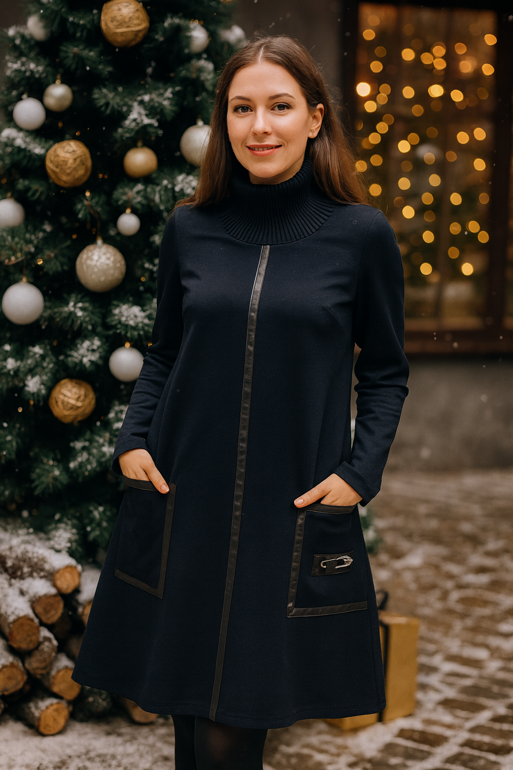 A-line dress with turtleneck