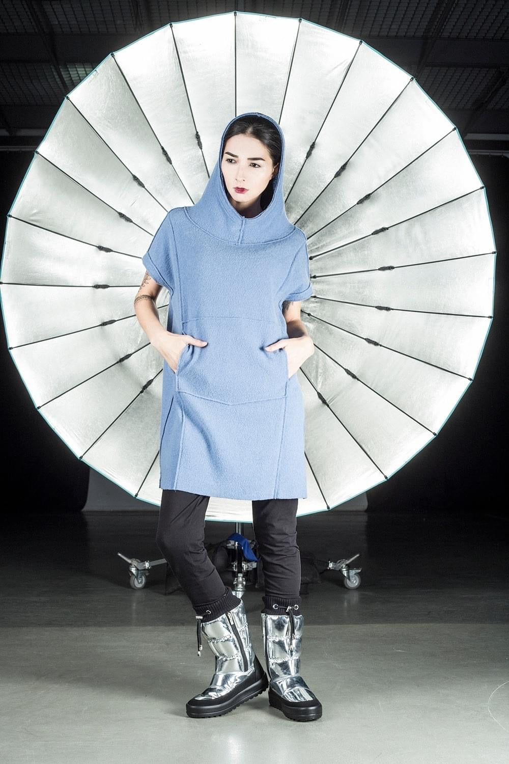 Dress boiled wool with a hood