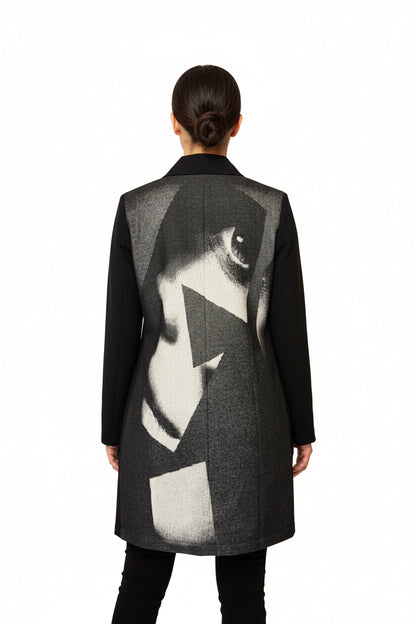 Jacket with eye print on a back