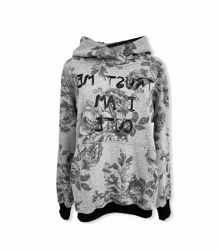 Hoodie grey flower print with message