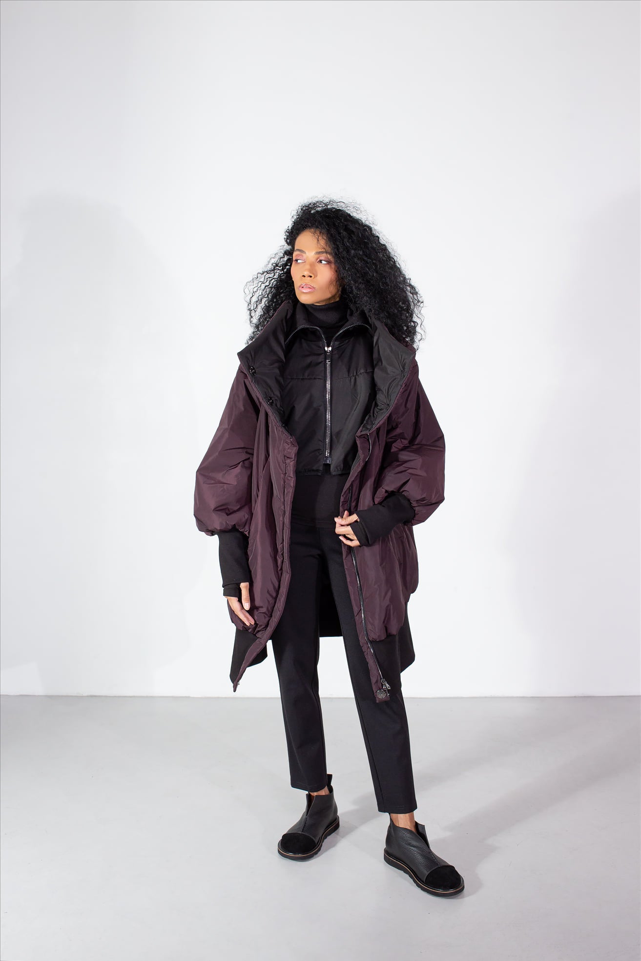 Winter cocoon jacket high neck double collar