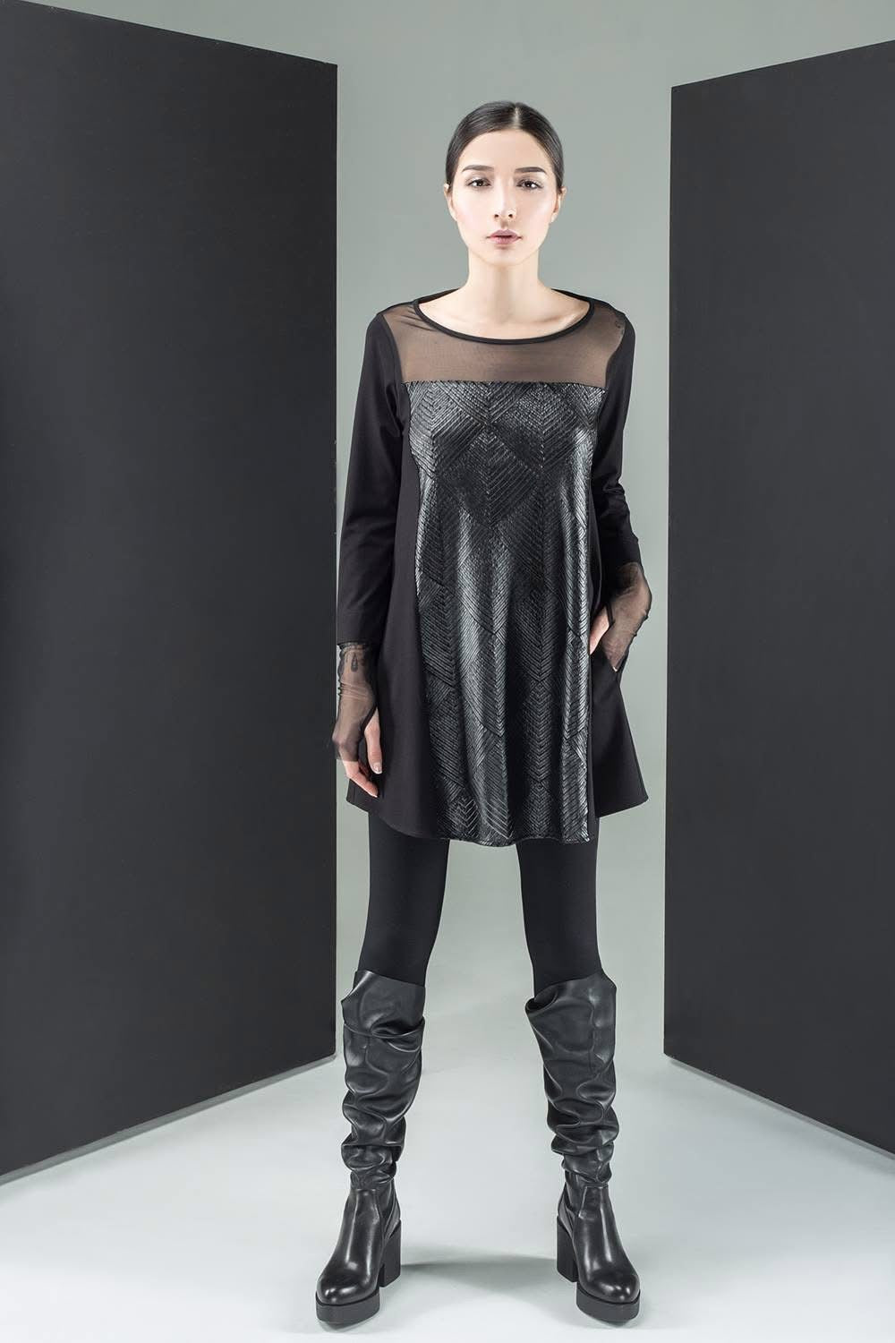 Tunic mesh and pleather details