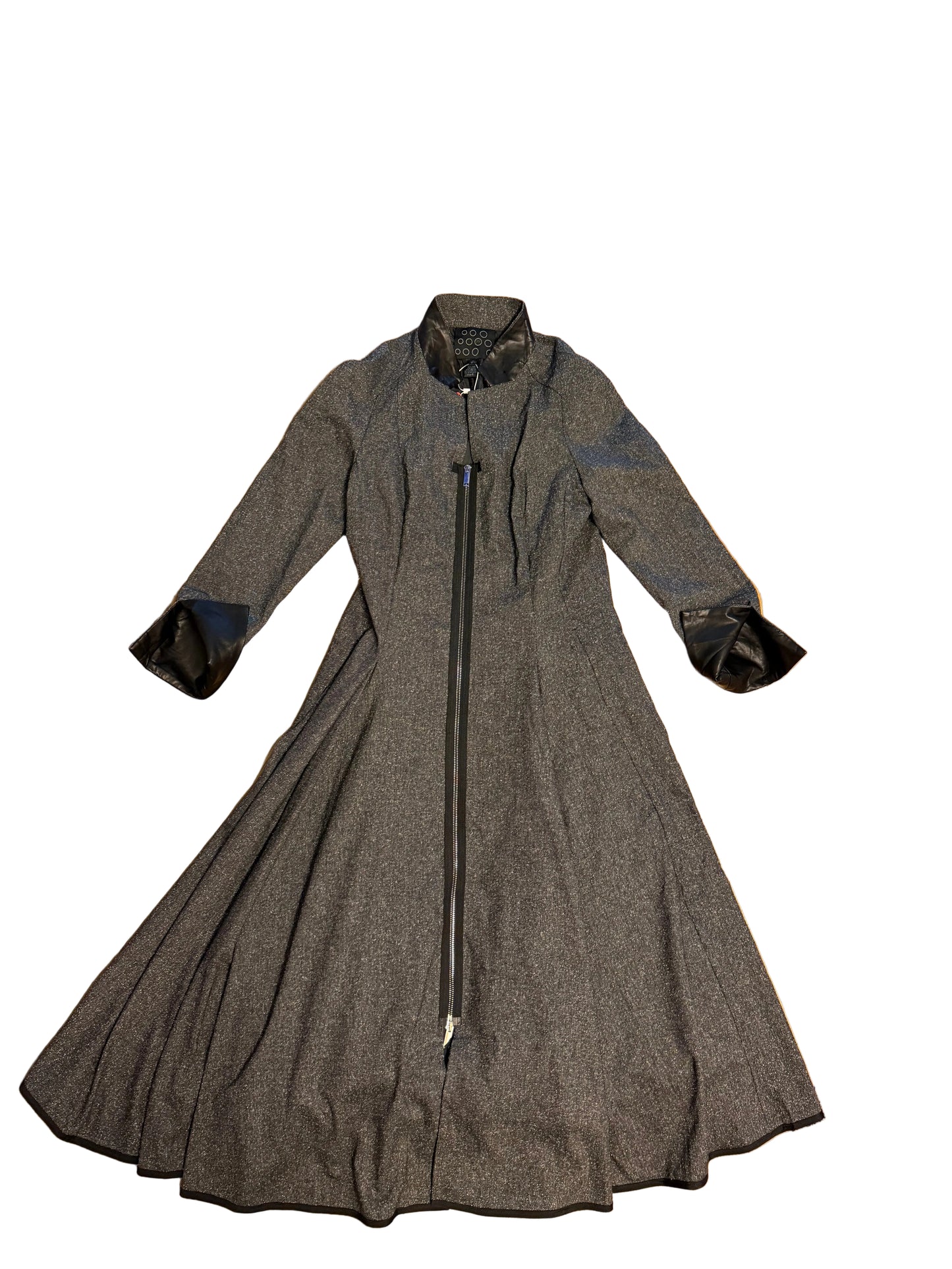 Midi dress with zipper front and faux leather details