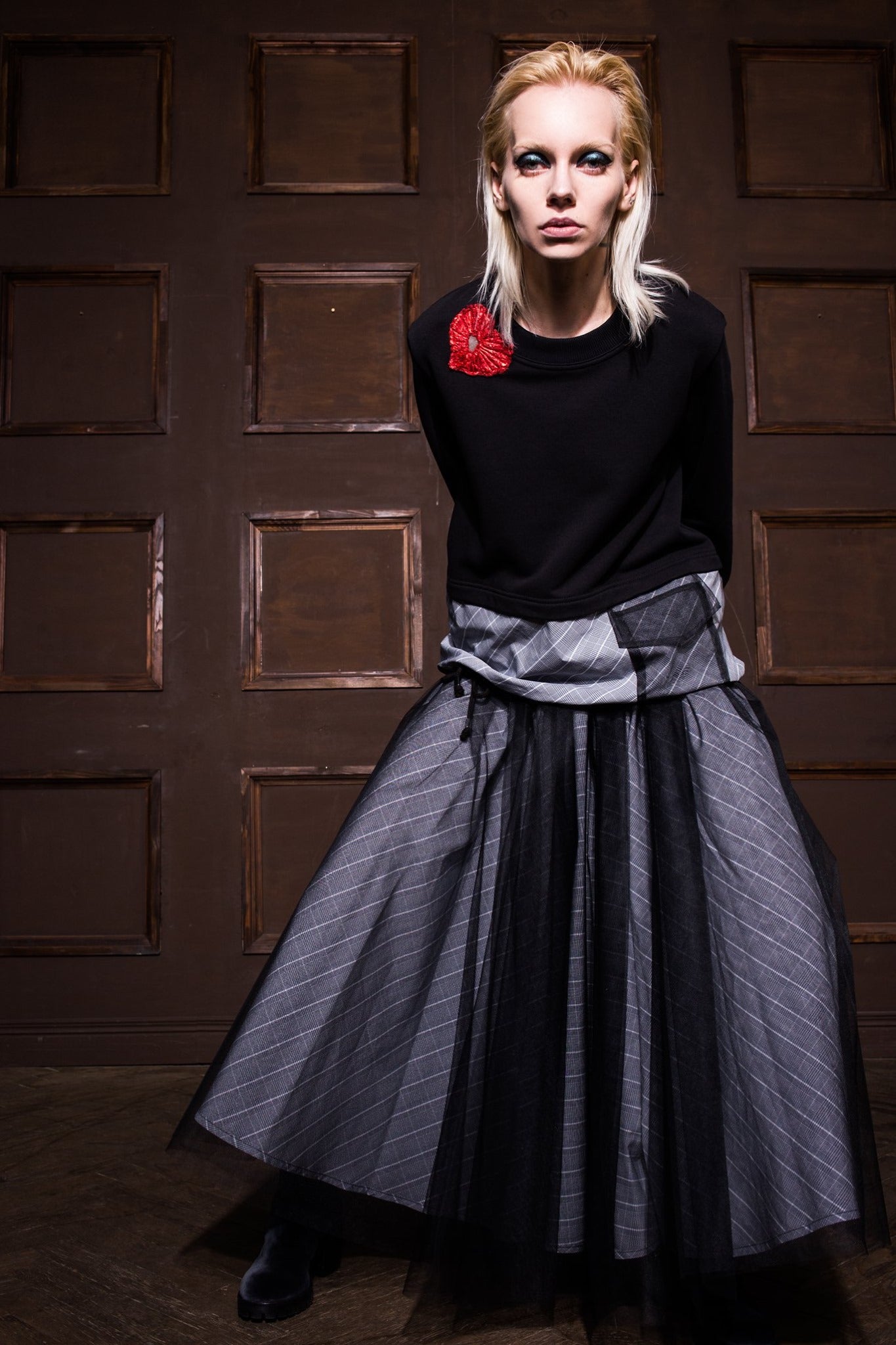 Long mesh/cotton skirt