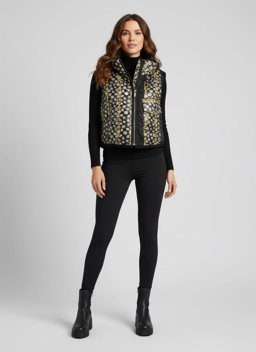 Cropped vest with special diamond print nylon