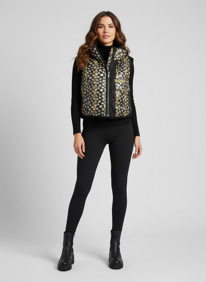 Cropped vest with special diamond print nylon