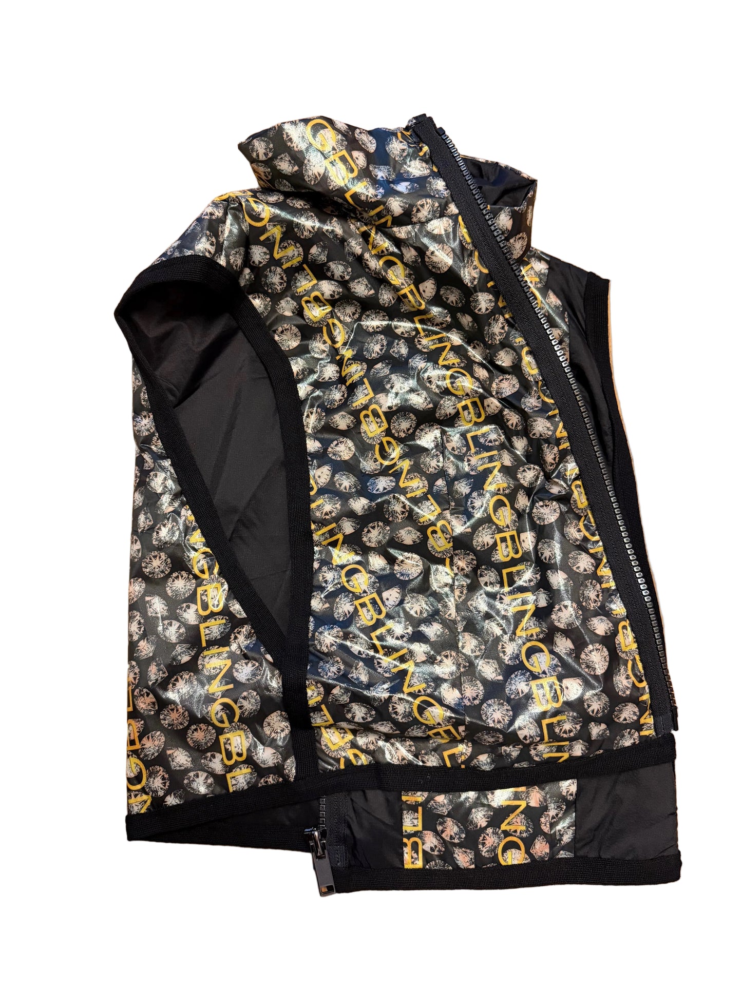 Cropped vest with special diamond print nylon