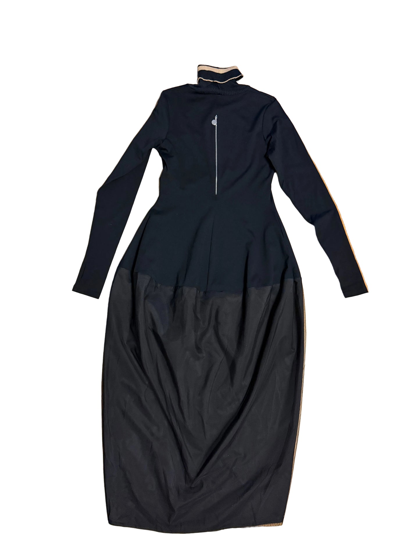 Maxi turtleneck dress with taffeta and mesh bottom
