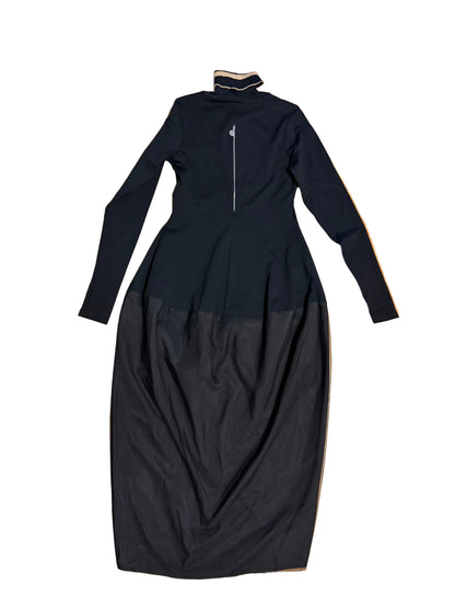 Maxi turtleneck dress with taffeta and mesh bottom