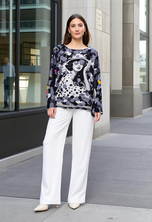 Long Sleeve Square Top with AI Print | NY77DESIGN