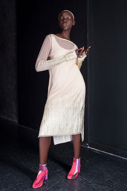 Mesh dress with special foil print