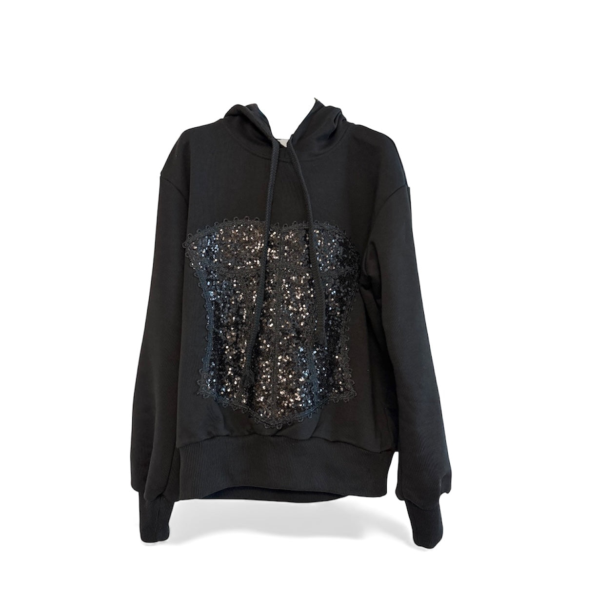 Long sleeve Hoodie sequins “bustier” front detail
