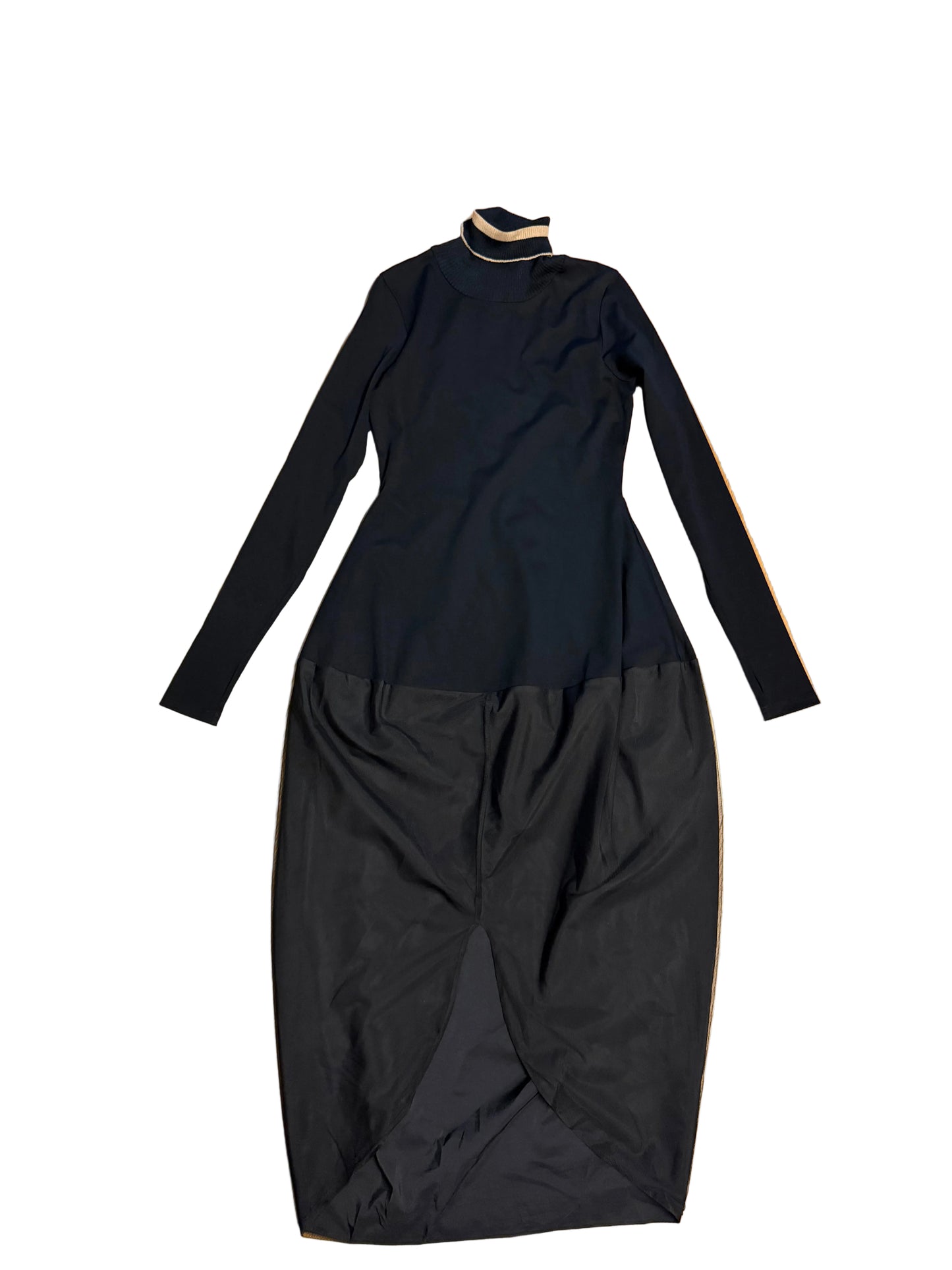Maxi turtleneck dress with taffeta and mesh bottom
