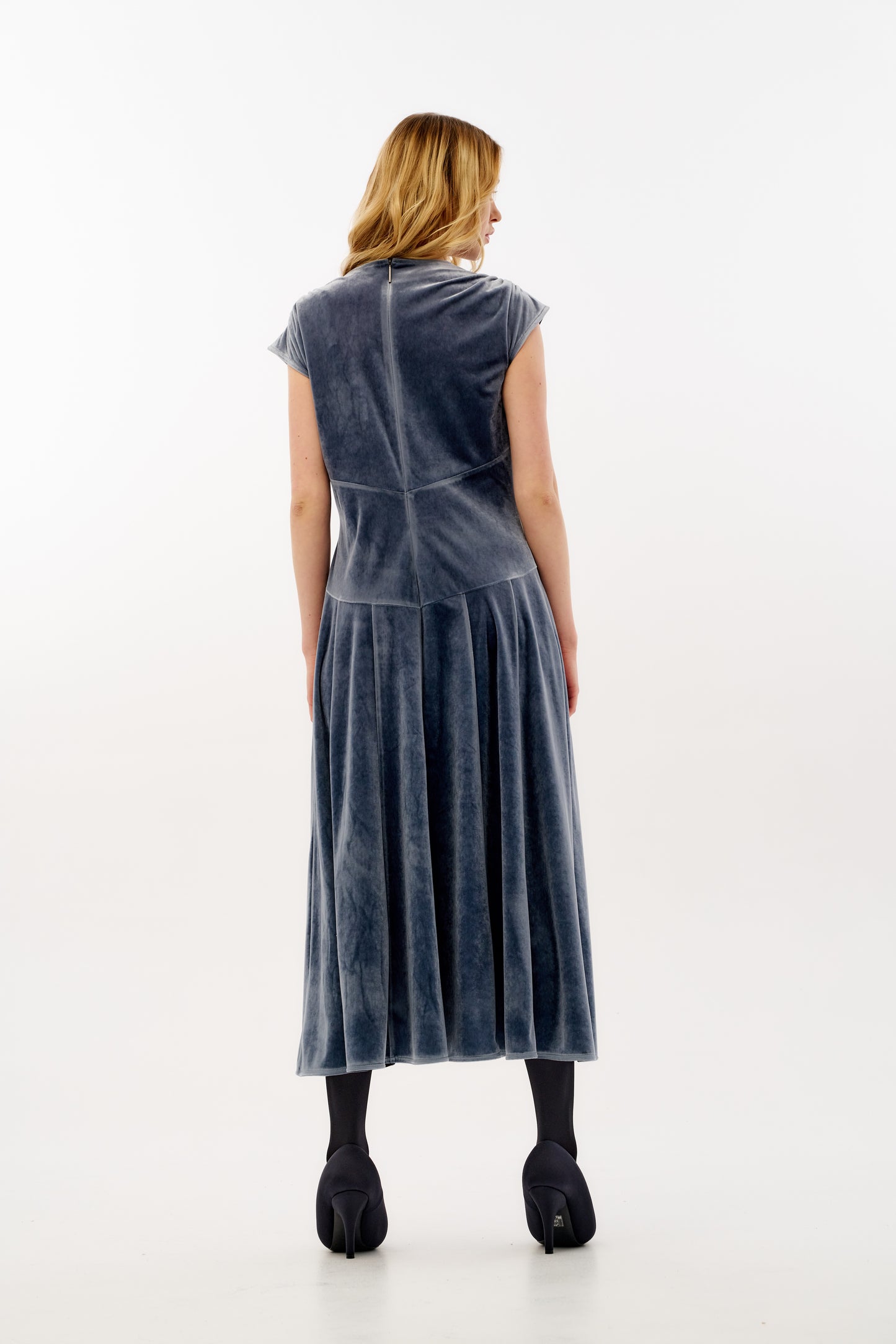 Cup sleeve midi dress in Japanese velvet