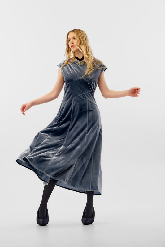Cup sleeve midi dress in Japanese velvet