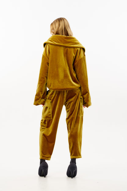 Oversized cropped Japanese velvet padded jacket