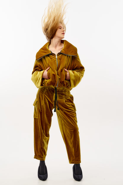 Oversized cropped Japanese velvet padded jacket