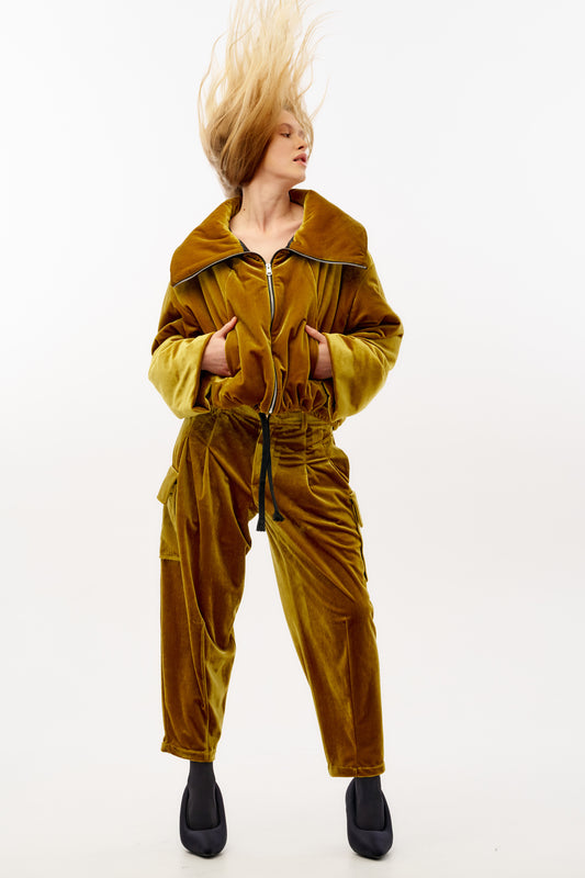 Oversized cropped Japanese velvet padded jacket