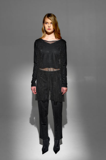 Sleeveless mesh crystals tunic
