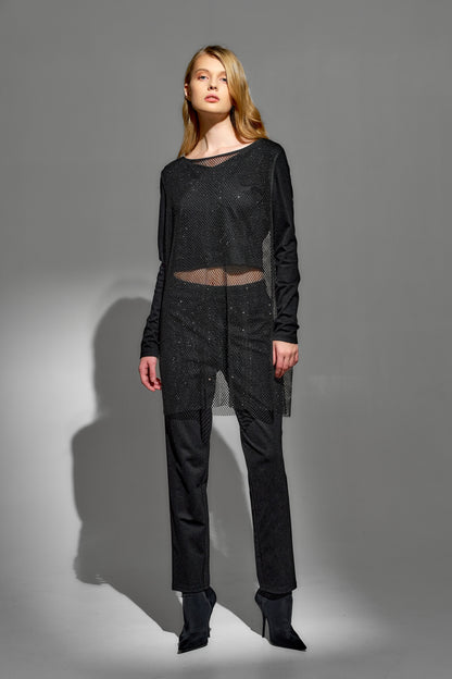 Sleeveless mesh crystals tunic