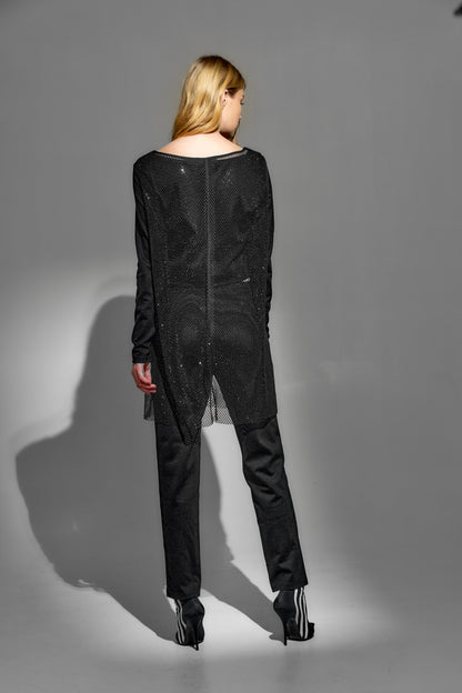 Sleeveless mesh crystals tunic