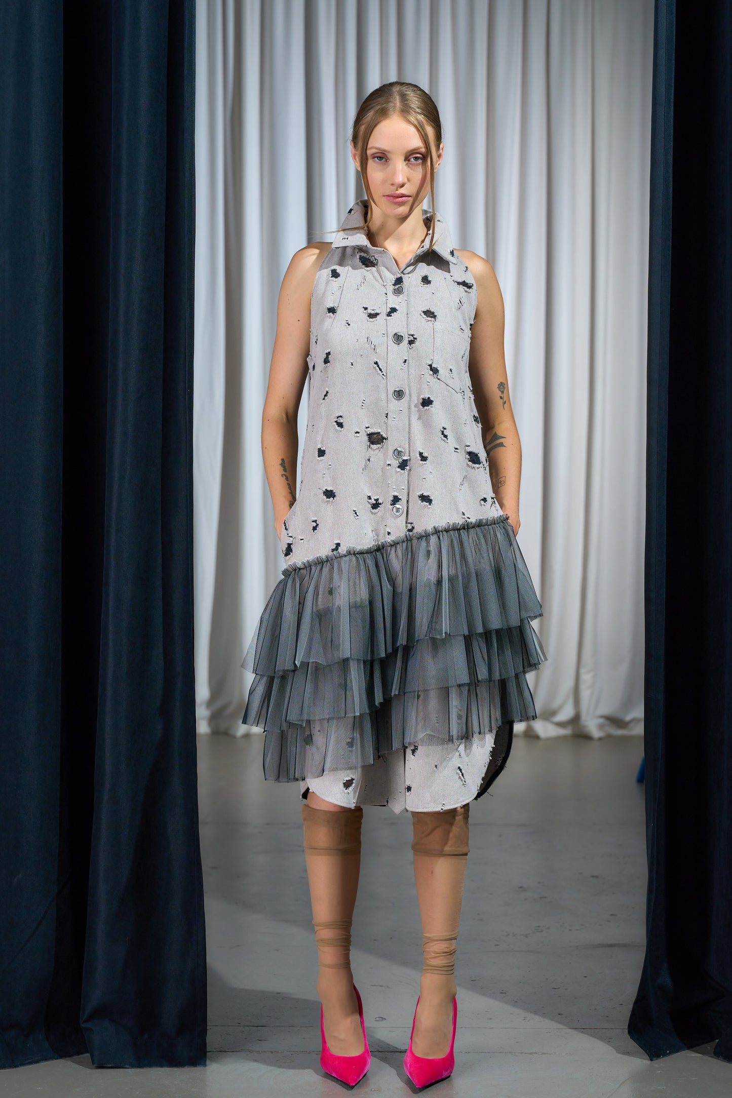 Distressed Japanese Cotton Tulle Dress