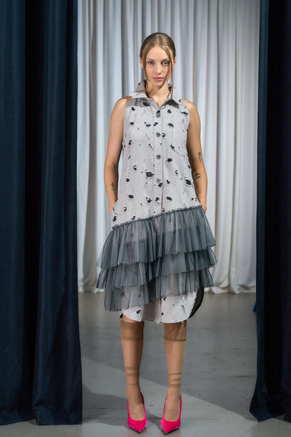 Distressed Japanese Cotton Tulle Dress